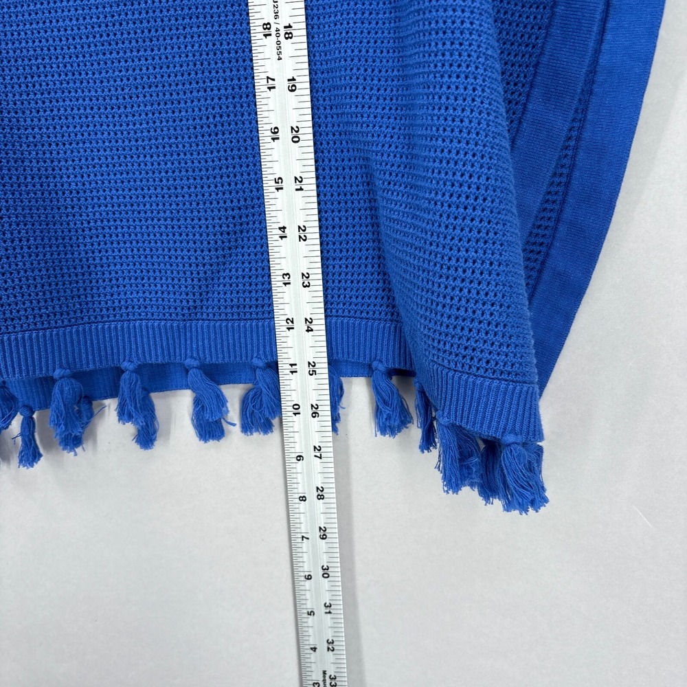 J McLaughlin Poncho Sweater Top Pullover‎ Blue Fringe Tassel Asha Open One Size - Picture 9 of 11